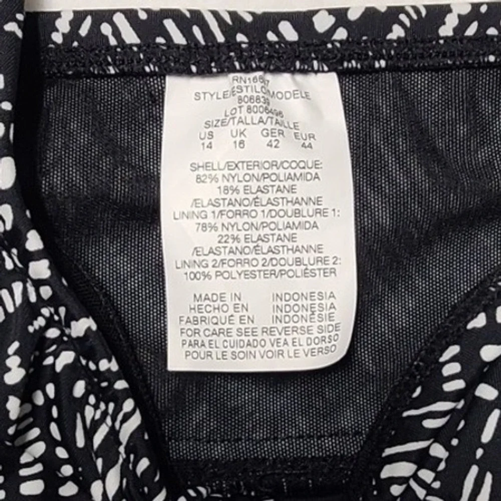 Swim Solutions Women's Black White Geometric Bow Front Swim Dress Size 14 - Picture 9 of 9